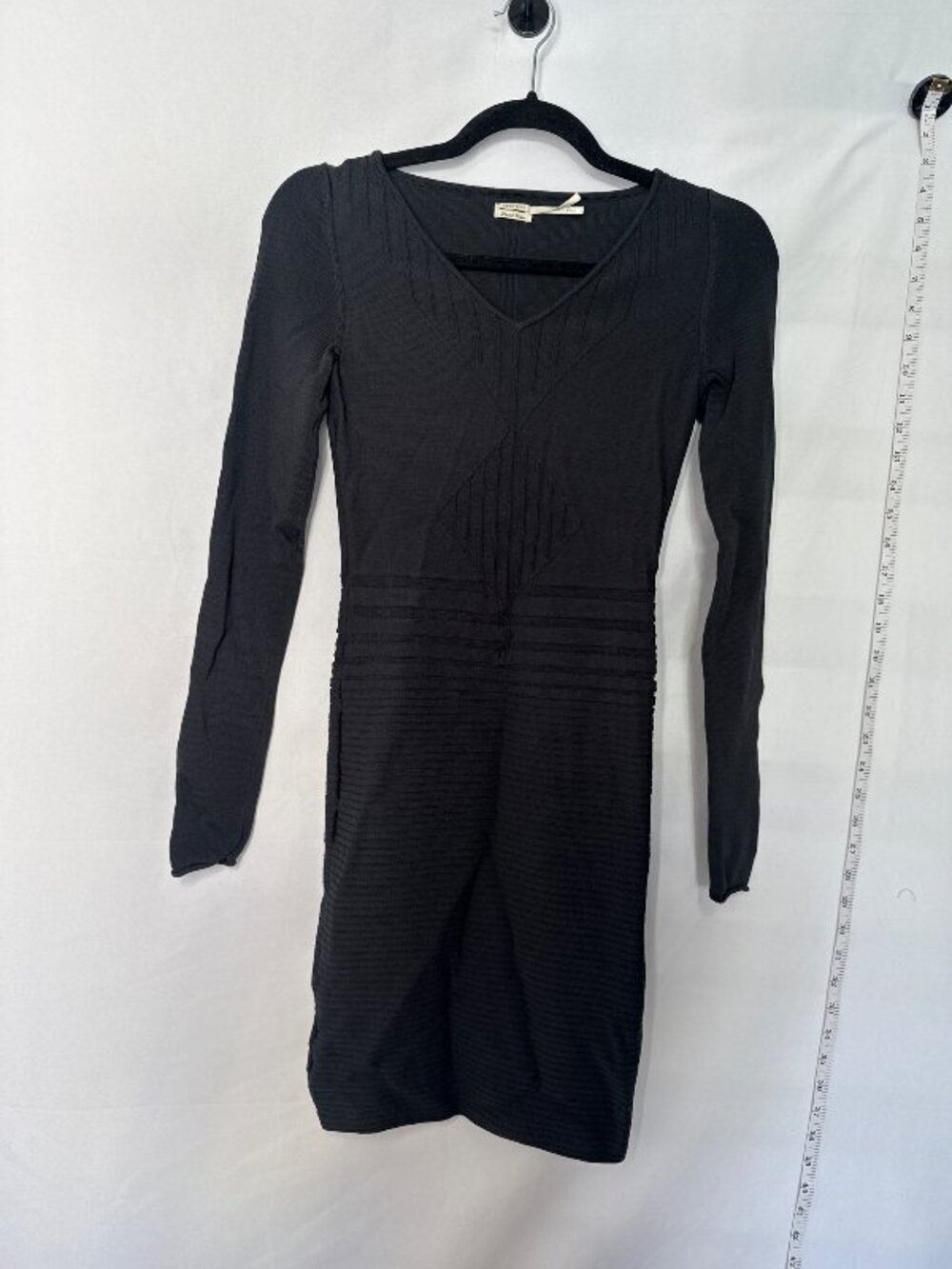 Leon Max Limited Edition Black Ribbed Knit Long Sleeve V-Neck Dress S Knitwear